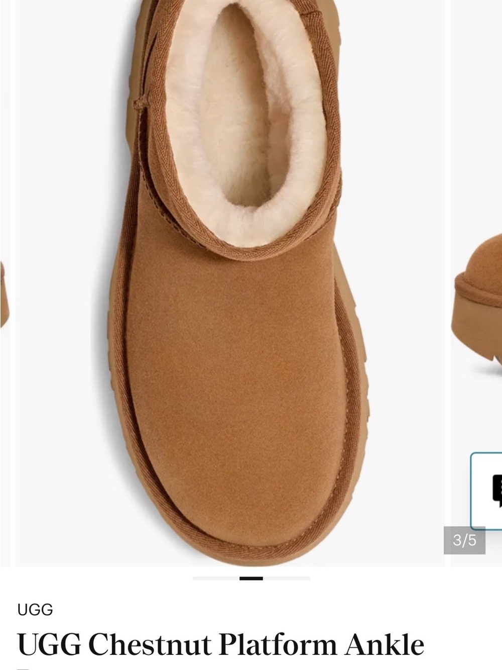 UGG Chestnut Suede Platform Ankle Slippers with Cream Shearling